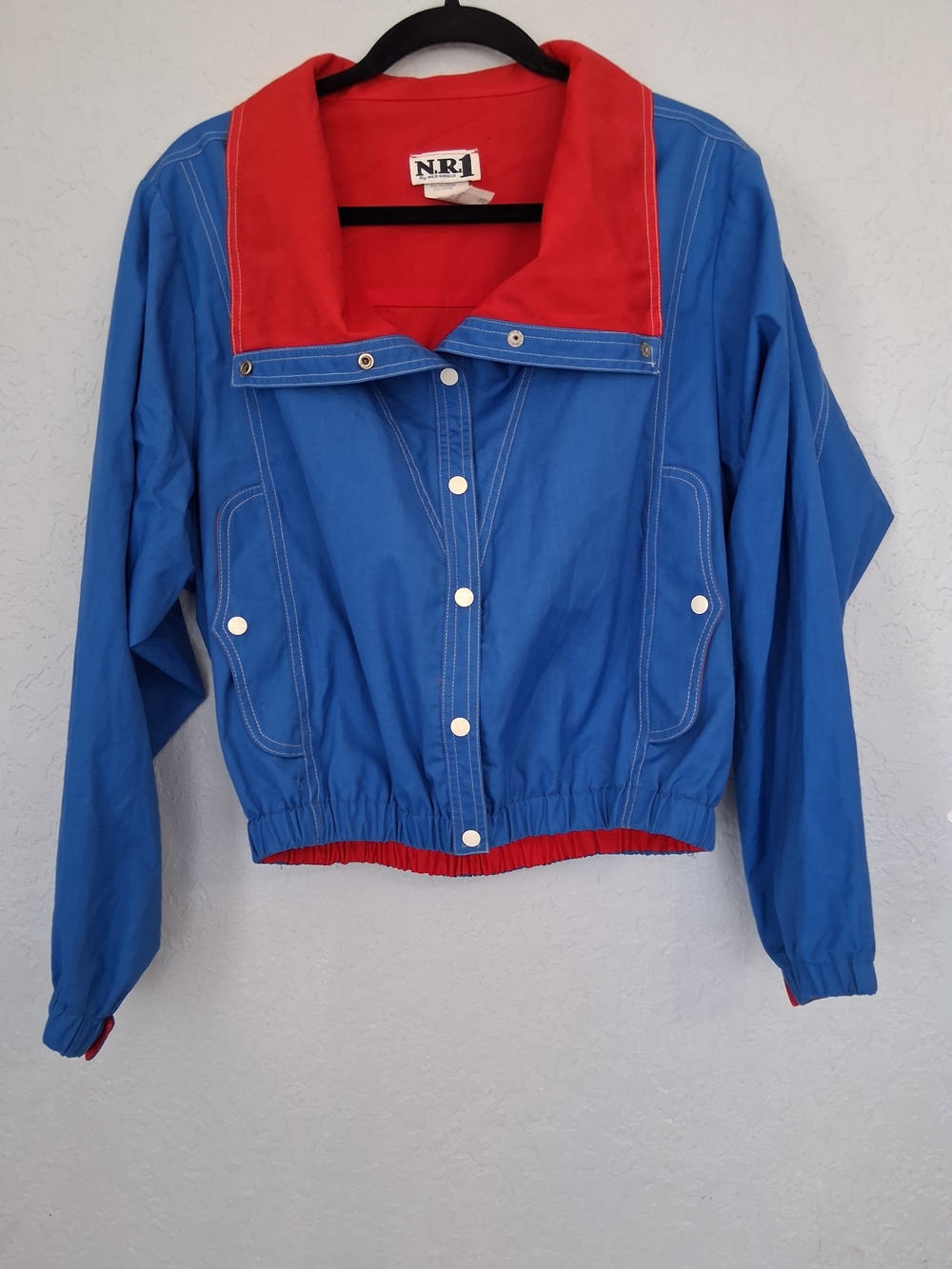 ​Vintage NR1 Ned Gould Colorblock Jacket Snap Button Blue Red Size 10